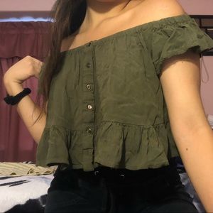 flowy crop top off the shoulder